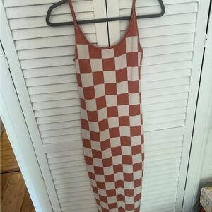 Checkered Sleeveless Dress - Brown and Cream